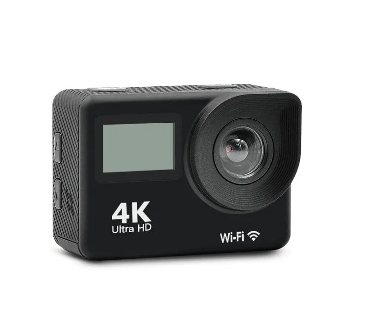 4K HD dual screen WiFi sports camera with remote control, waterproof to 30 metres, black and silver models