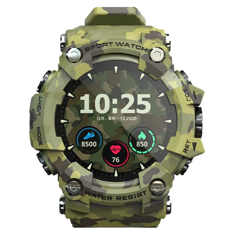 Waterproof outdoor smart watch with step counter and 1.3-inch glass screen in black