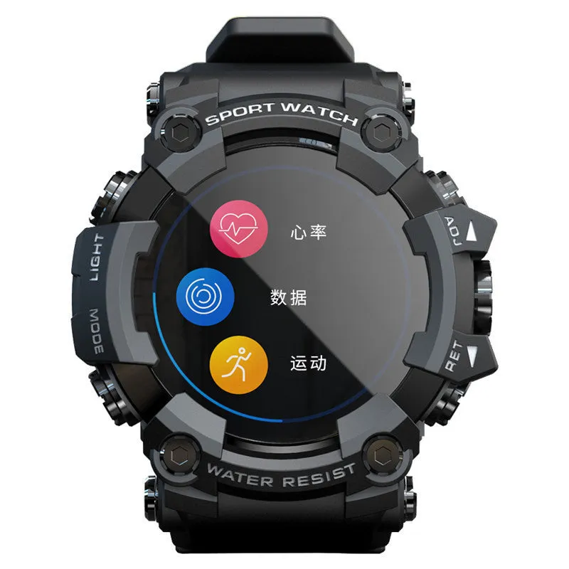 Waterproof outdoor smart watch with step counter and 1.3-inch glass screen in black