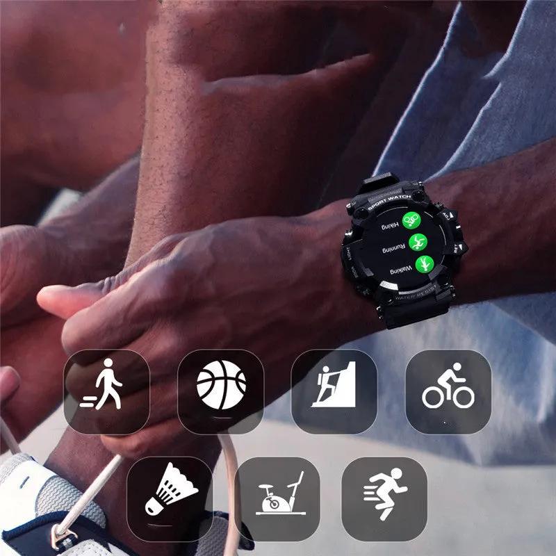 Waterproof outdoor smart watch with step counter and 1.3-inch glass screen in black