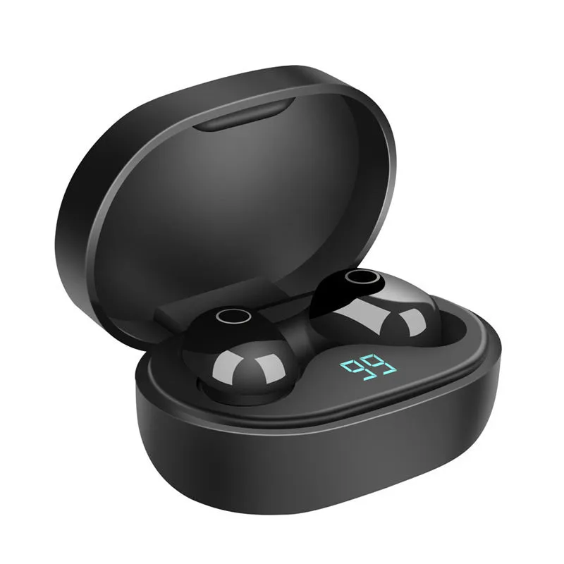 Wireless mini binaural headphones with charging case in black, Bluetooth 5.0, touch controls