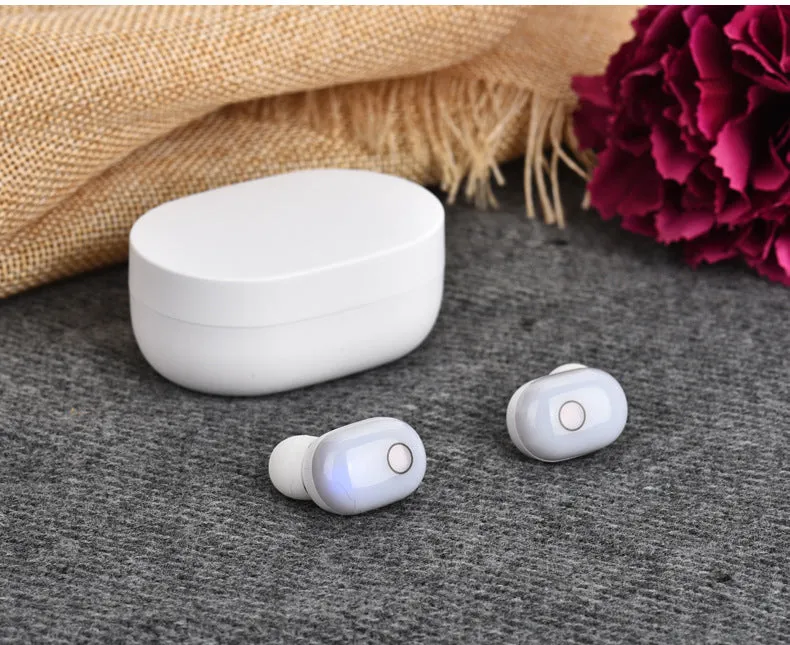 Wireless mini binaural headphones with charging case in black, Bluetooth 5.0, touch controls