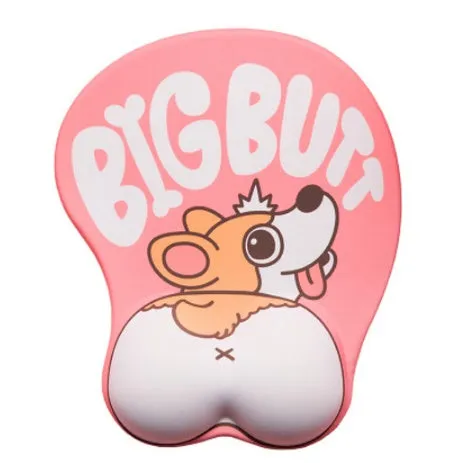 Silicone anime mouse pad with 3D Corgi cartoon design in blue and pink on a desk