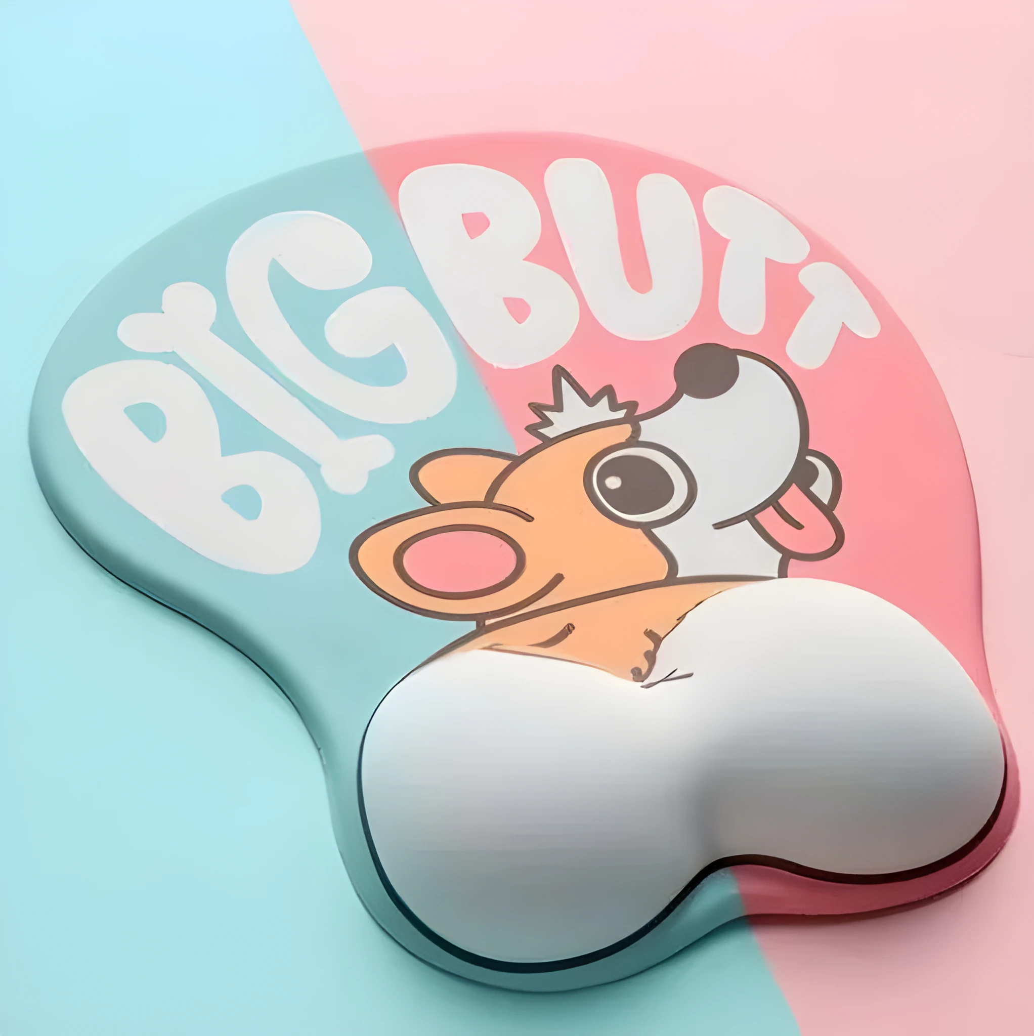 Silicone anime mouse pad with 3D Corgi cartoon design in blue and pink on a desk