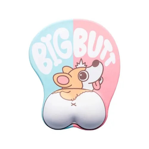 Silicone anime mouse pad with 3D Corgi cartoon design in blue and pink on a desk