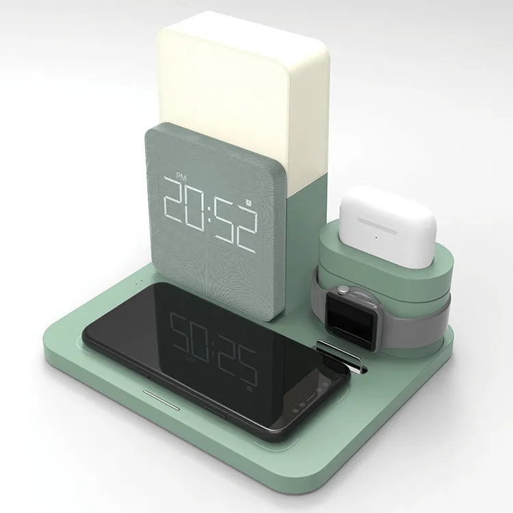 Digital LED alarm clock with night light and magnetic wireless charger in black casing