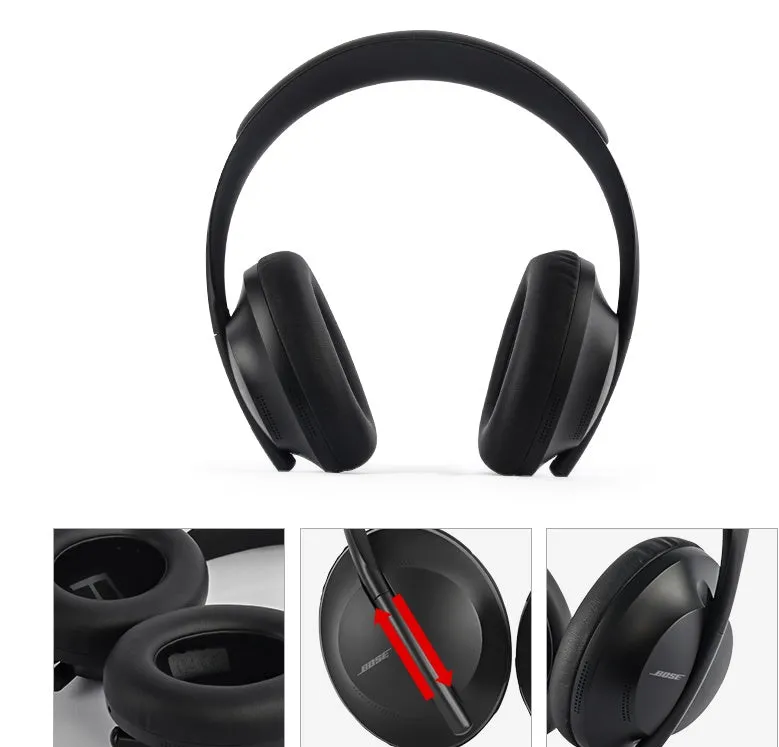 Wireless noise reduction bluetooth headset in Black with cushioned ear pads and adjustable headband
