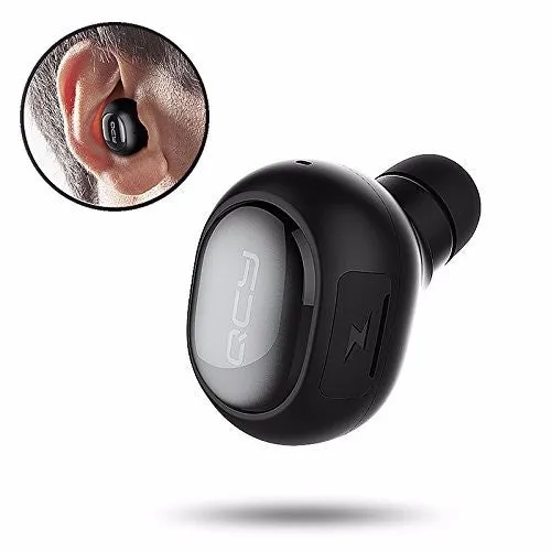 QCY Q26 Bluetooth headset in black, single-ear in-ear design with USB charging cable