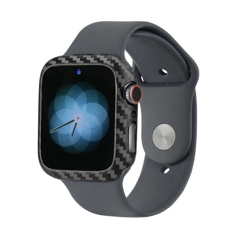 Apple Watch 4 carbon fibre leather half wrap case for 44mm model in black