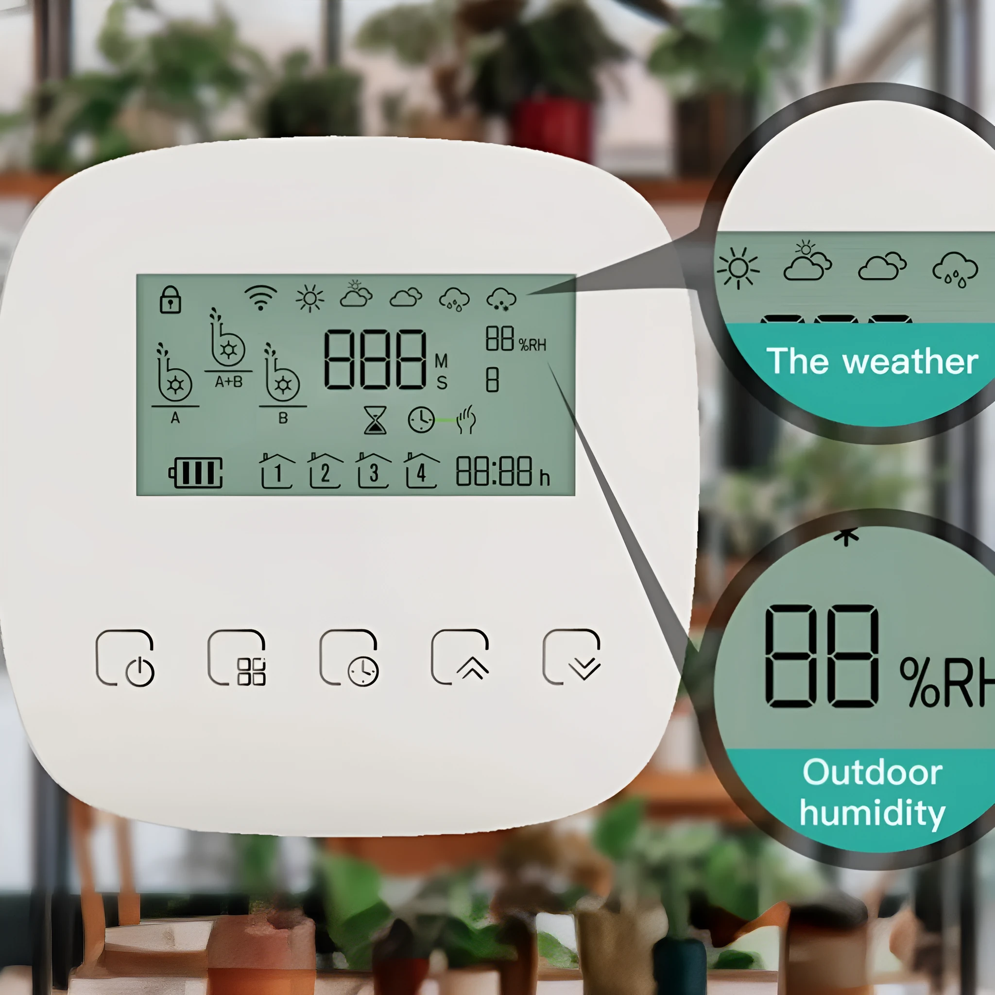 Graffiti smart home rechargeable sprinkler timer with WiFi timing, 2600mAh battery, and drip irrigation accessories