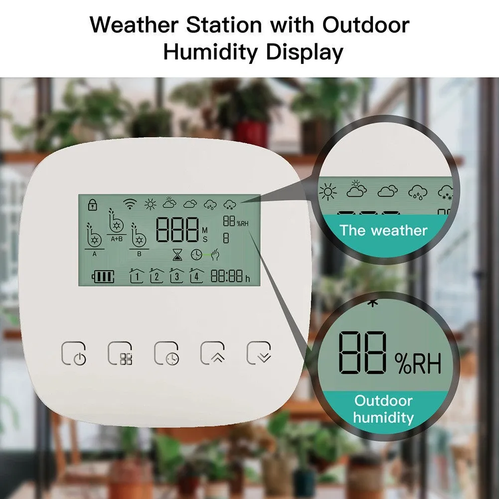Graffiti smart home rechargeable sprinkler timer with WiFi timing, 2600mAh battery, and drip irrigation accessories