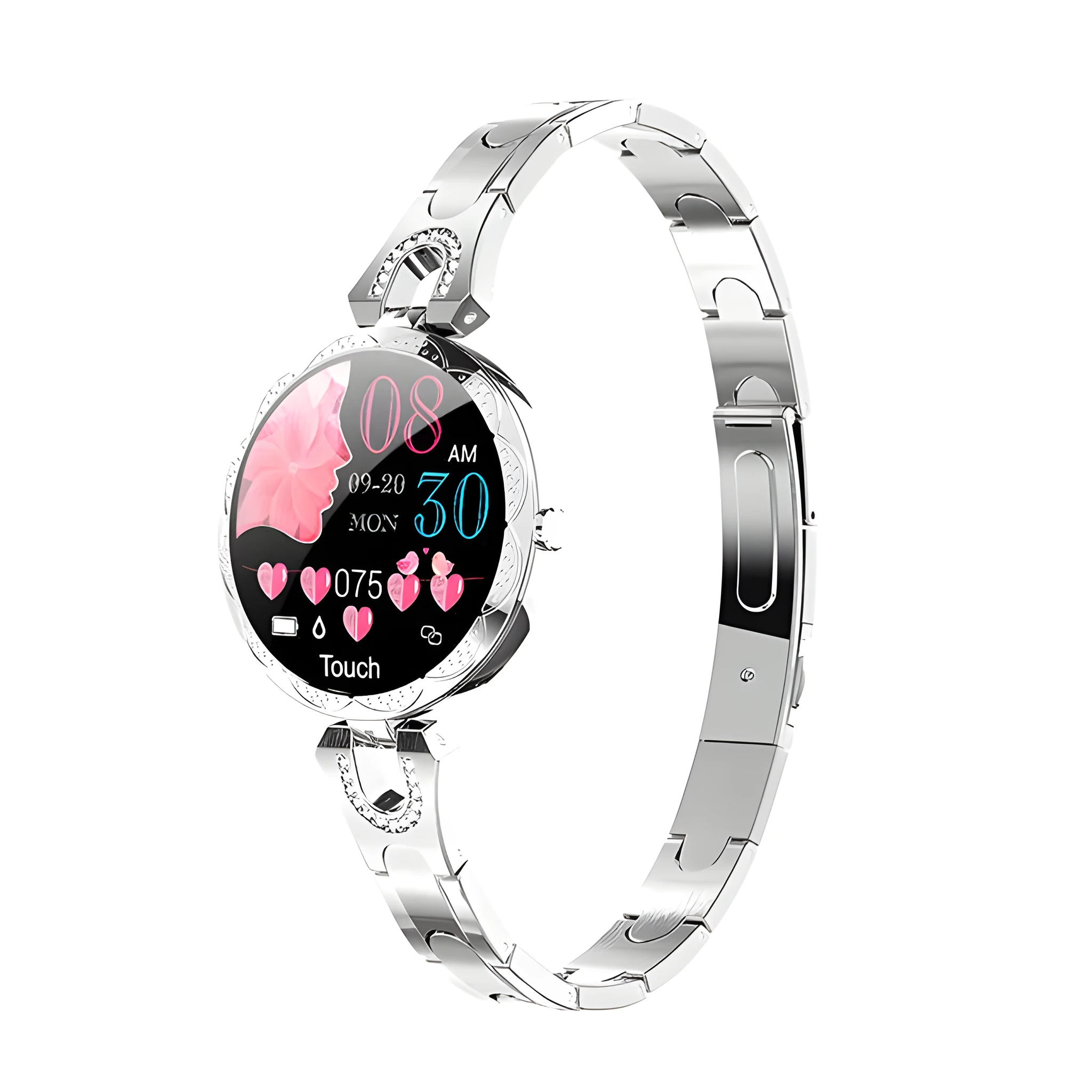 Women's smart bracelet with 1.08 inch HD LCD colour screen and heart rate monitor, IP67 waterproof fitness tracker