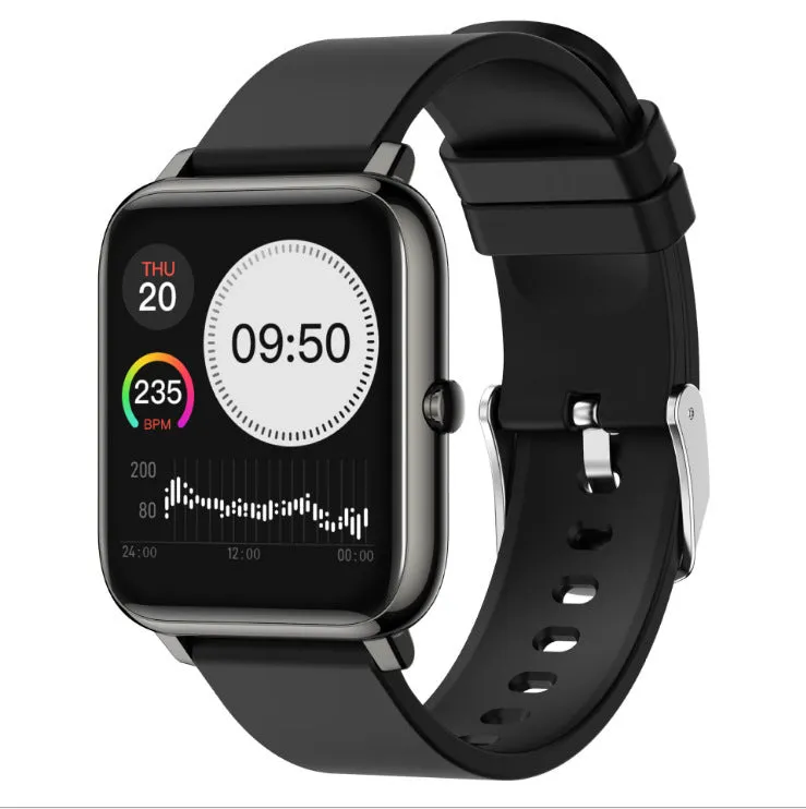 P22 multi-sport smart bracelet with 1.3-inch touch screen and silicone band on wrist