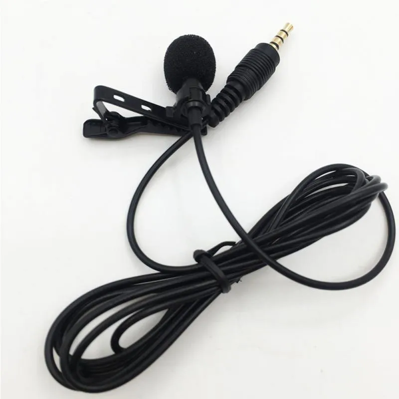 Portable clip condenser microphone with metal shell and 3.5mm plug, black