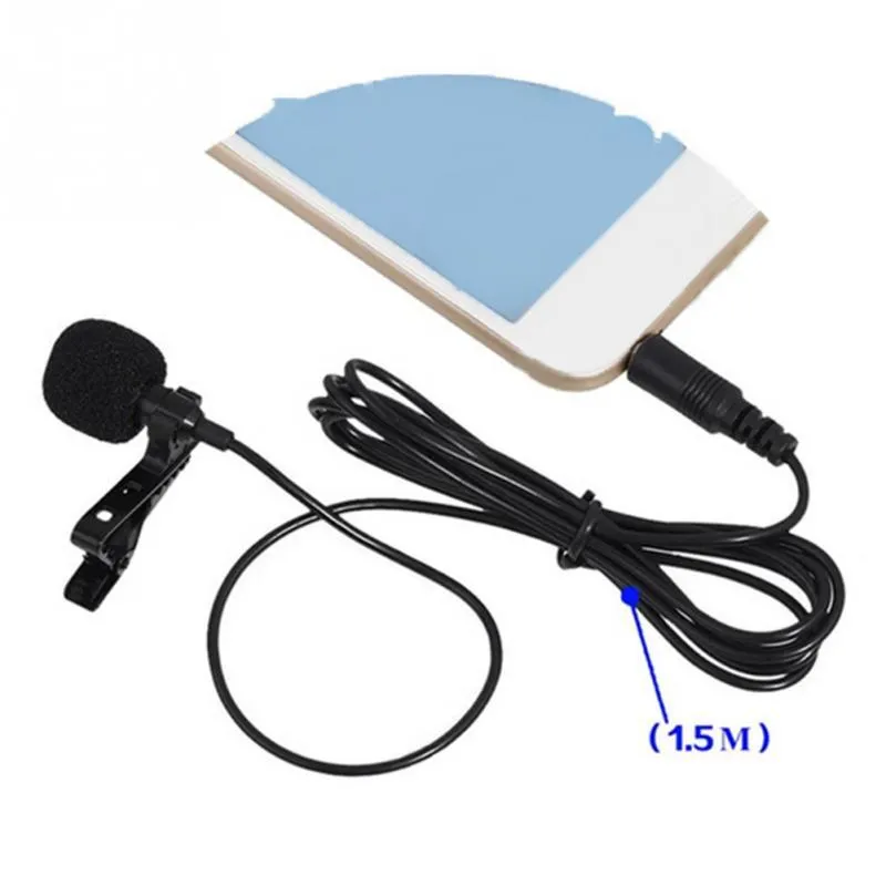 Portable clip condenser microphone with metal shell and 3.5mm plug, black