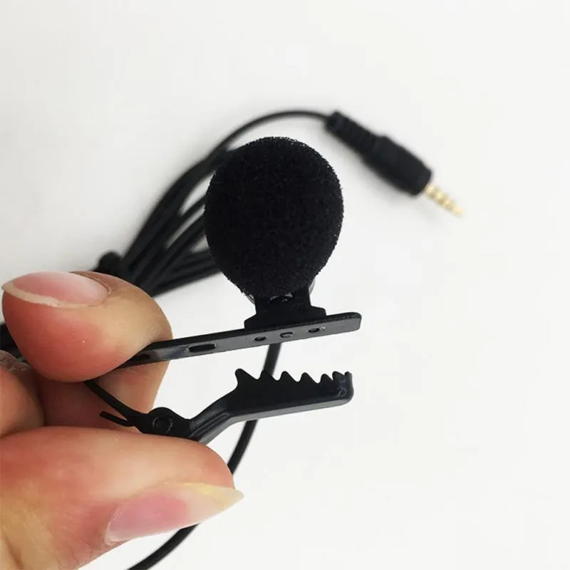 Portable clip condenser microphone with metal shell and 3.5mm plug, black