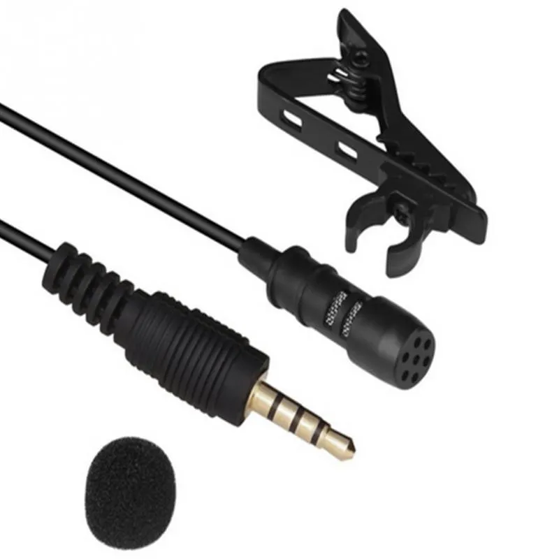 Portable clip condenser microphone with metal shell and 3.5mm plug, black