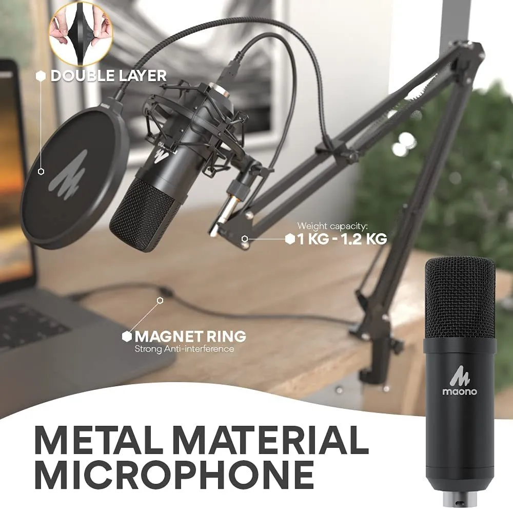 Black wired capacitor microphone with shockproof support and cantilever frame for phone K song and computer recording