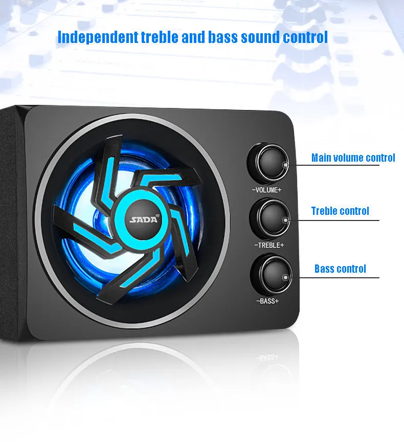 SADA D-209 mini Bluetooth speaker in black, wooden computer speaker with two satellite drivers and USB power