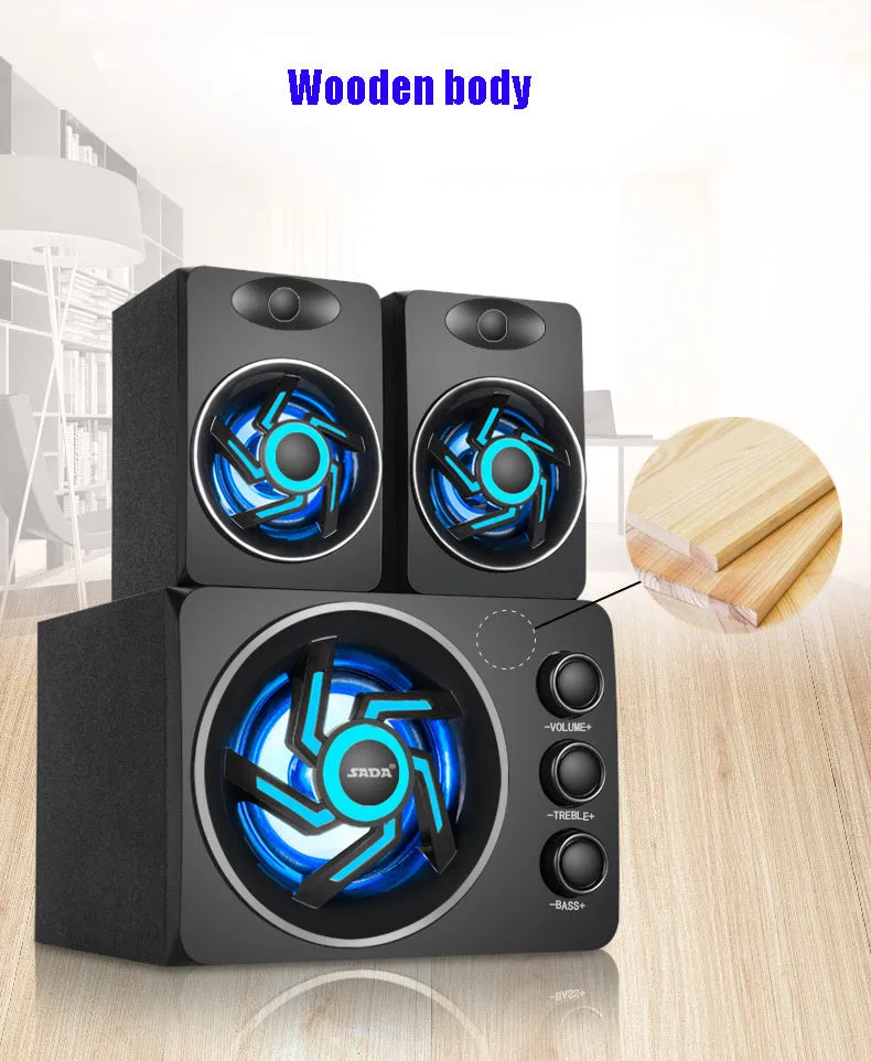 SADA D-209 mini Bluetooth speaker in black, wooden computer speaker with two satellite drivers and USB power