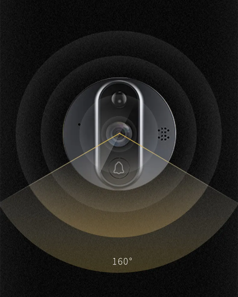 5-inch WiFi smart electronic peephole with black housing, LCD screen, and doorbell button for home security