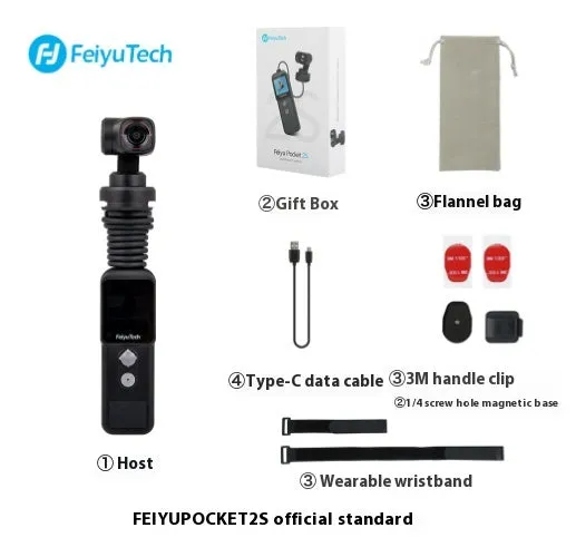Feiyu Pocket2S pocket gimbal camera with magnetic suction base in black, 4K HD, aviation aluminium alloy
