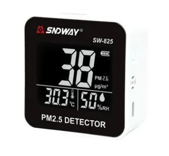 Digital air quality monitor with laser PM2.5 detector, temperature and humidity display, USB rechargeable battery