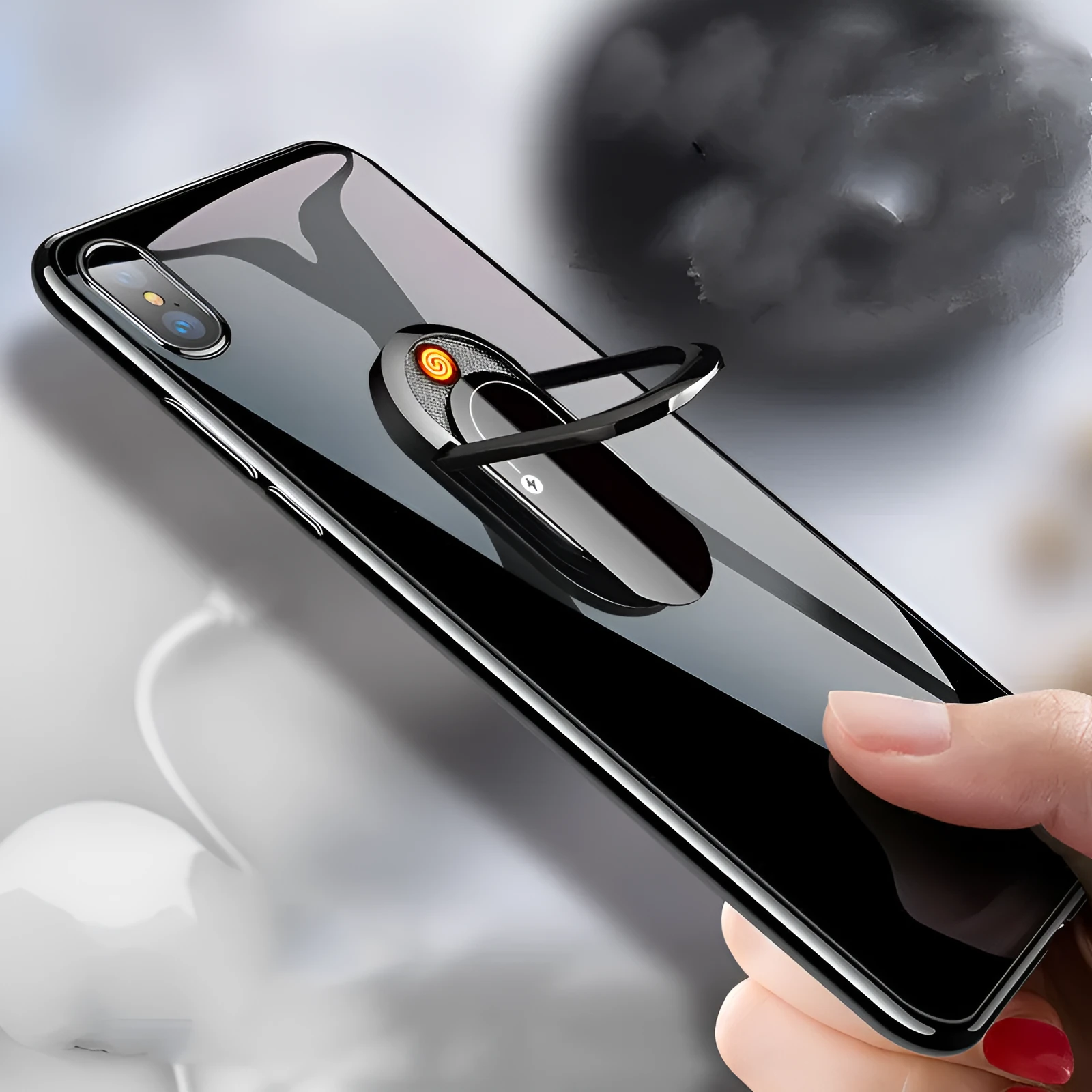 Finger buckle USB charging cigarette lighter with metal body in black ice colour
