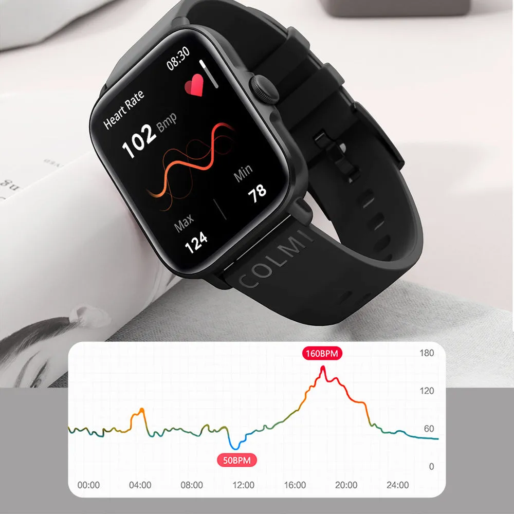 Waterproof full screen smart watch with heart rate and blood pressure monitoring, available in multiple colours