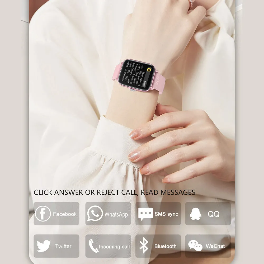 Waterproof full screen smart watch with heart rate and blood pressure monitoring, available in multiple colours