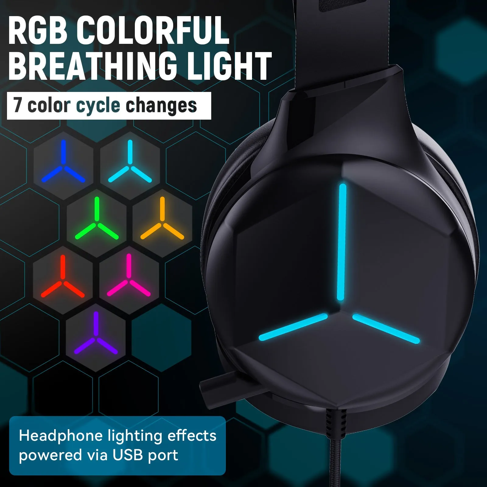 Multi In One Game Wired Headphones with 50mm drivers and protein PU leather earmuffs on a black background