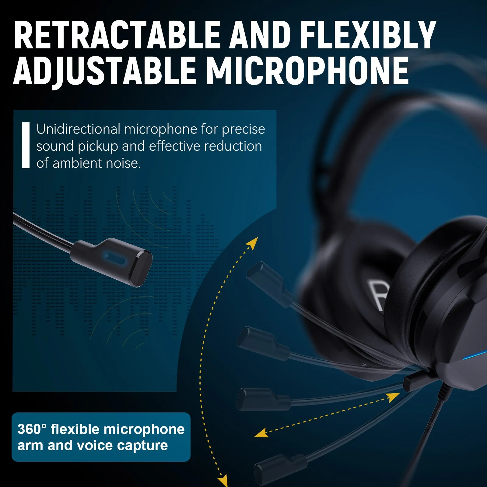 Multi In One Game Wired Headphones with 50mm drivers and protein PU leather earmuffs on a black background