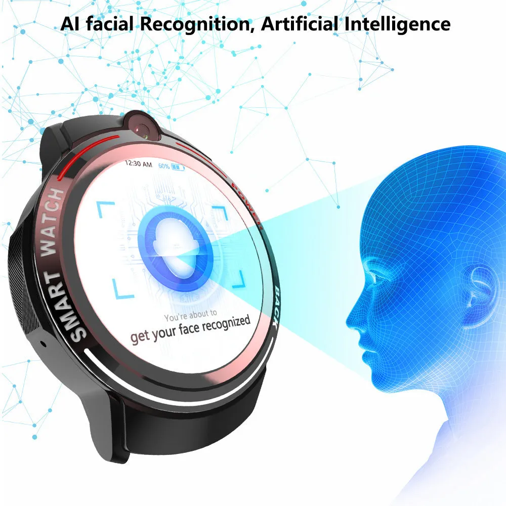 4G smart watch with ceramic bezel, AMOLED screen, rubber wristband, and touch buttons on a wrist