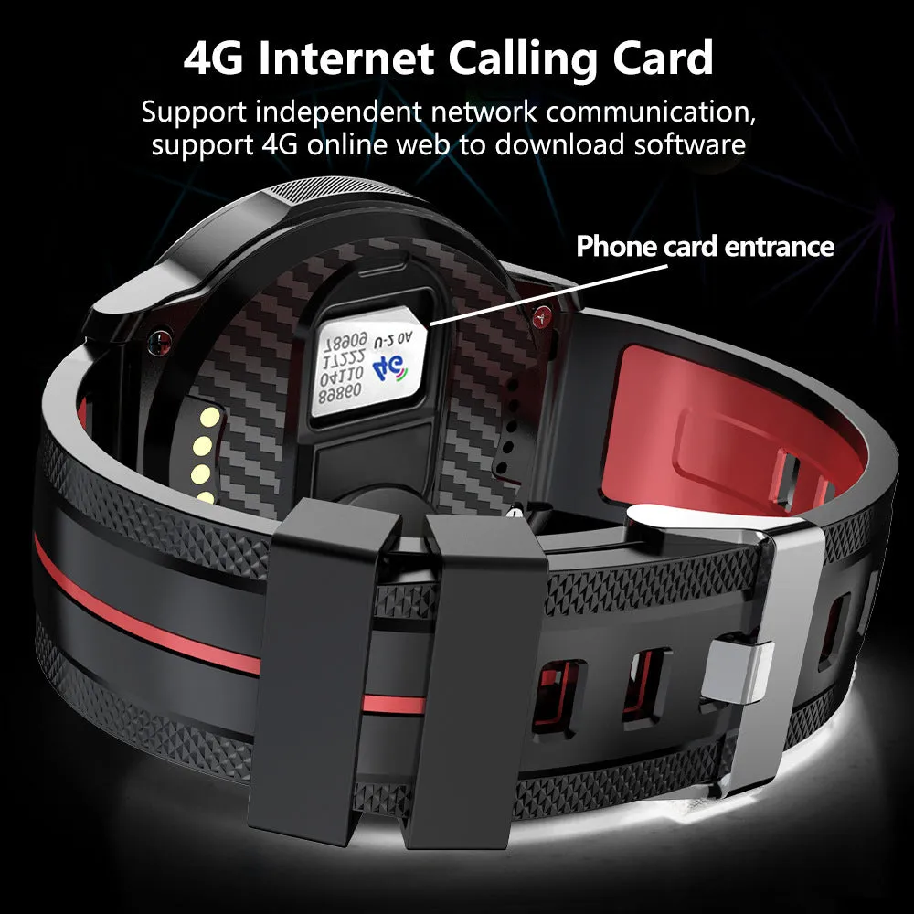 4G smart watch with ceramic bezel, AMOLED screen, rubber wristband, and touch buttons on a wrist