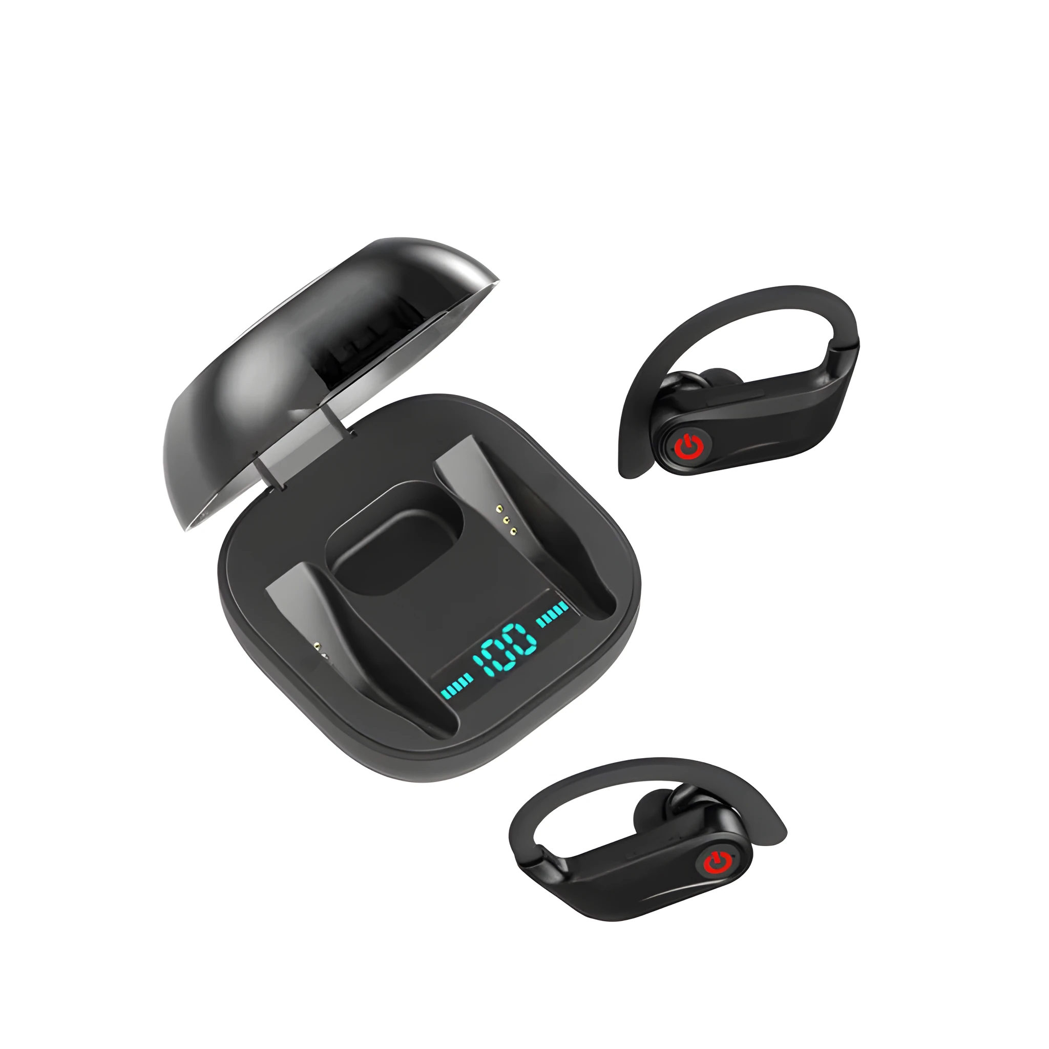 Wireless TWS Bluetooth headset in black with charging case for music and calls