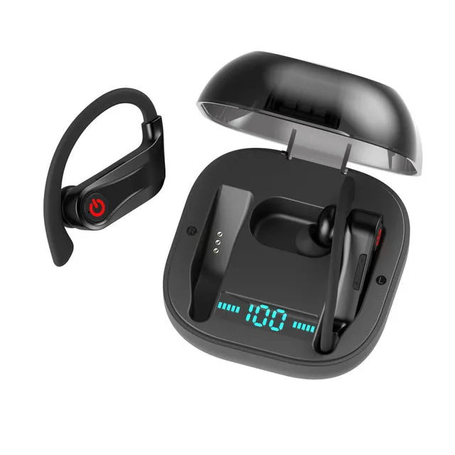 Wireless TWS Bluetooth headset in black with charging case for music and calls