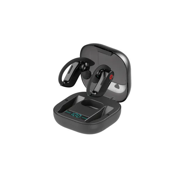 Wireless TWS Bluetooth headset in black with charging case for music and calls