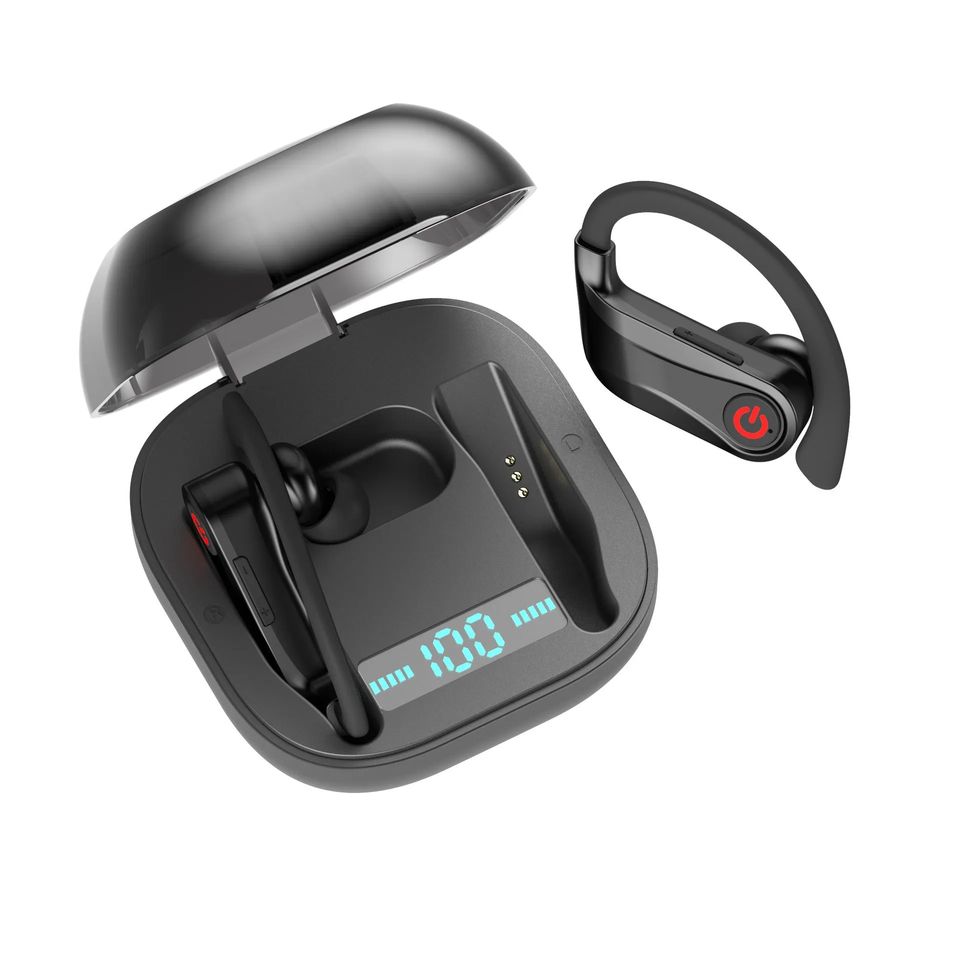 Wireless TWS Bluetooth headset in black with charging case for music and calls