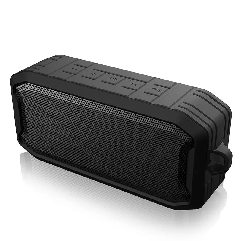 Mini portable Bluetooth speaker with silicone body, 5W output, 1200mAh battery, available in black, green, and red