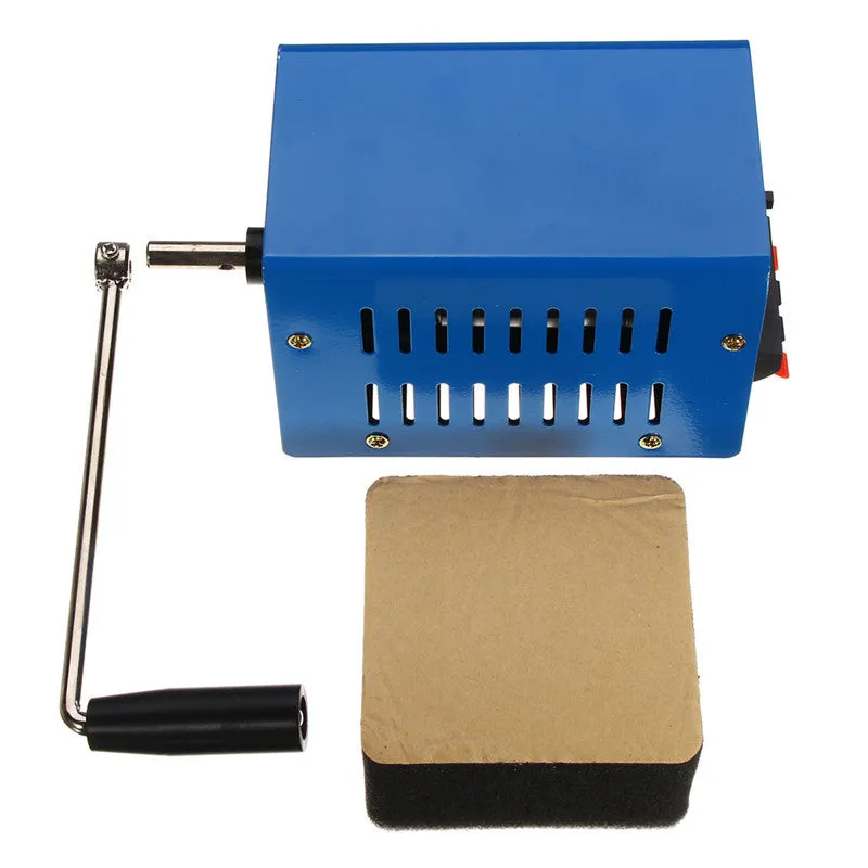 Blue metal hand crank emergency USB generator with compact 125x80x85mm dimensions