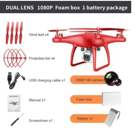 Cross-border drone remote control helicopter with HD 4K dual lens camera in black plastic finish