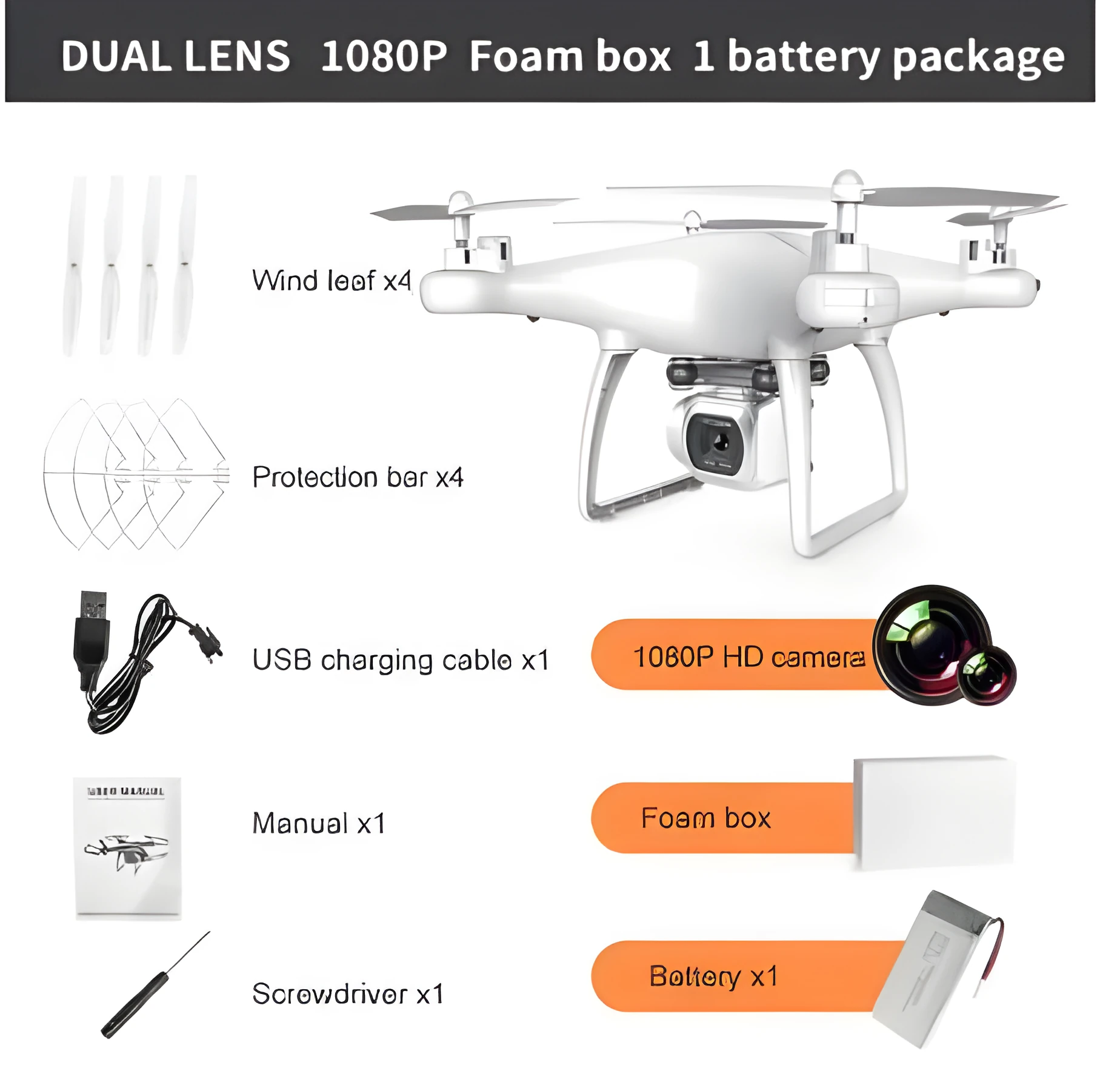 Cross-border drone remote control helicopter with HD 4K dual lens camera in black plastic finish