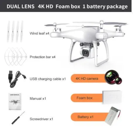 Cross-border drone remote control helicopter with HD 4K dual lens camera in black plastic finish