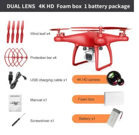 Cross-border drone remote control helicopter with HD 4K dual lens camera in black plastic finish