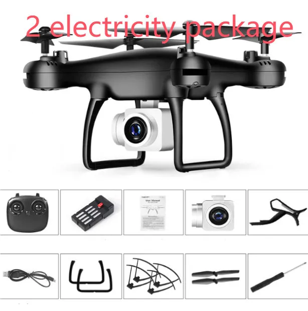 Cross-border drone remote control helicopter with HD 4K dual lens camera in black plastic finish