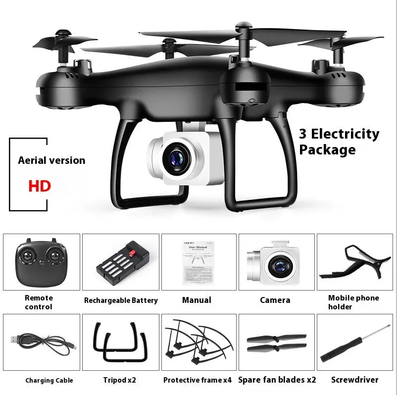 Cross-border drone remote control helicopter with HD 4K dual lens camera in black plastic finish