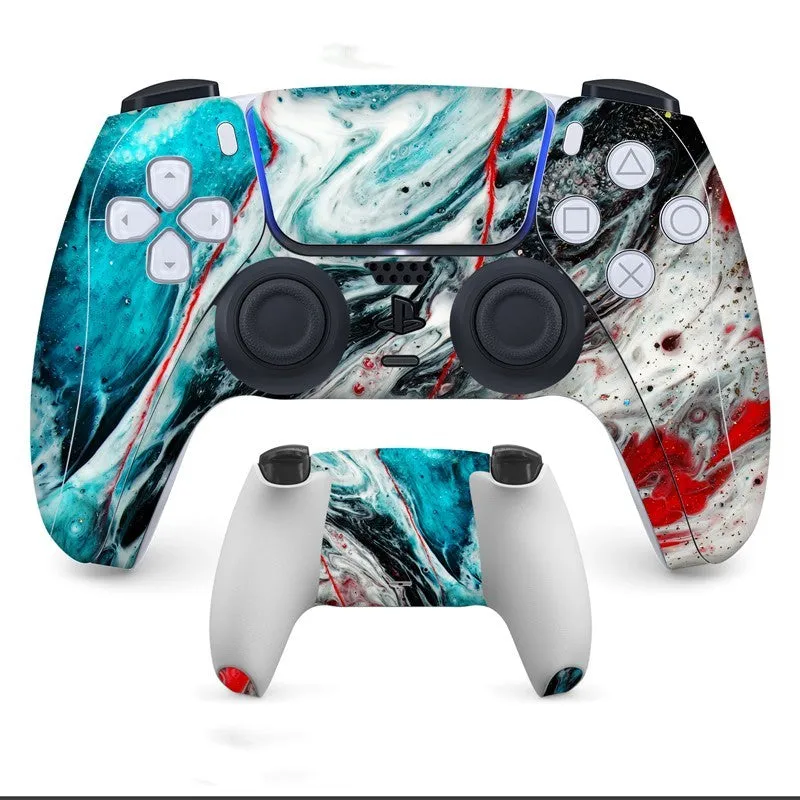 PS5 controller with anti-scratch stickers applied to front and back surfaces