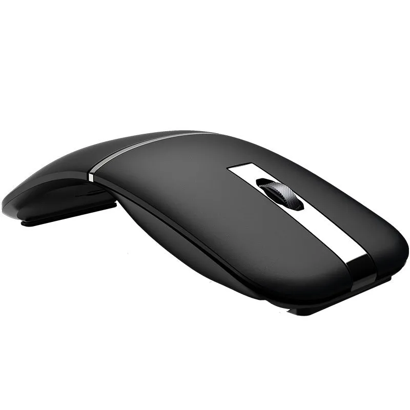Crystal silver dual-mode Bluetooth wireless mouse with foldable ultra-thin design on a desk