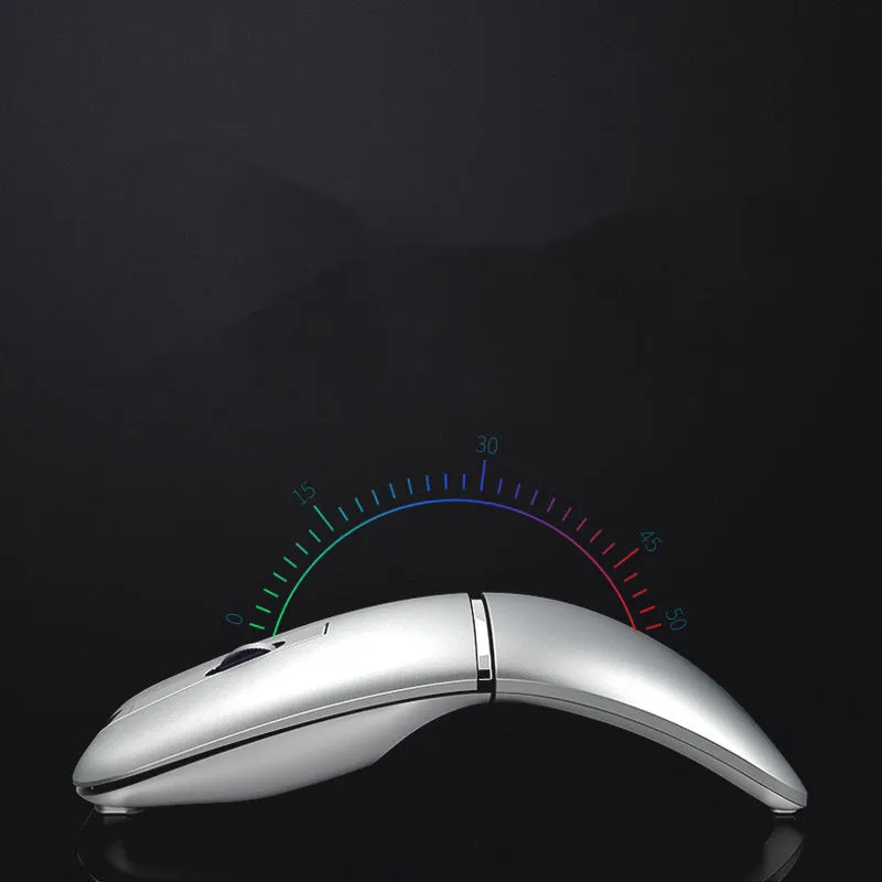 Crystal silver dual-mode Bluetooth wireless mouse with foldable ultra-thin design on a desk