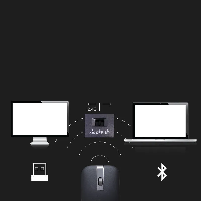Crystal silver dual-mode Bluetooth wireless mouse with foldable ultra-thin design on a desk